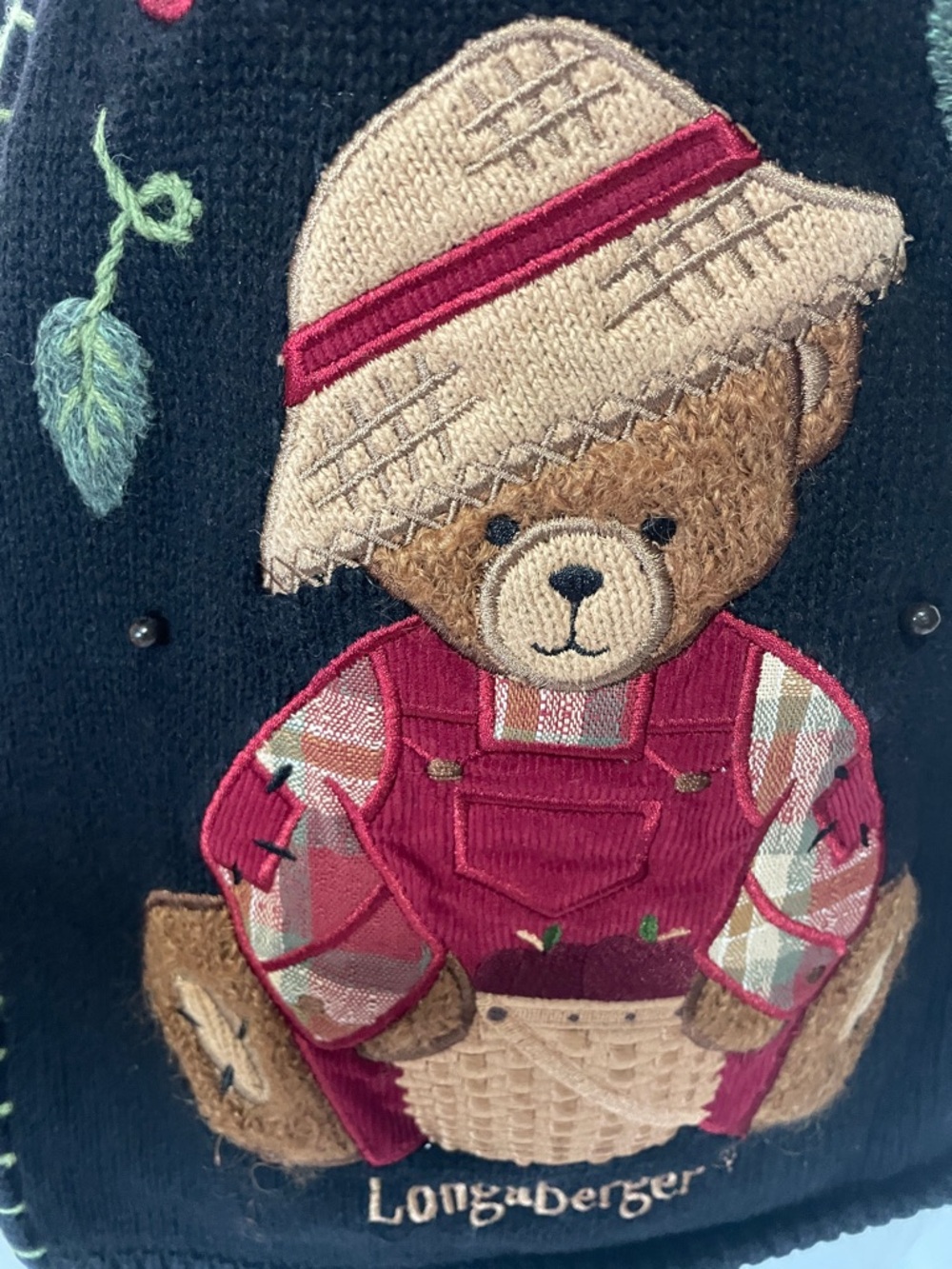 Bear & Apple Appliqué Knit Vest - Black with Red Accents - Picture 2 of 10